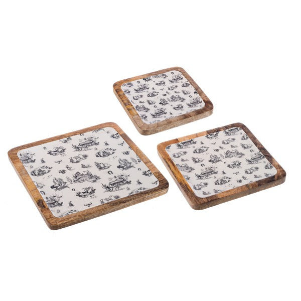 Western Toile Square Serving Tray Set